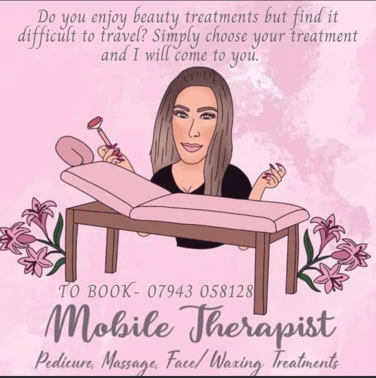 Sophie's Sanctuary card for mobile beauty treatments in Sutton: choose your treatment and I'll come to you, book on 07943 058128